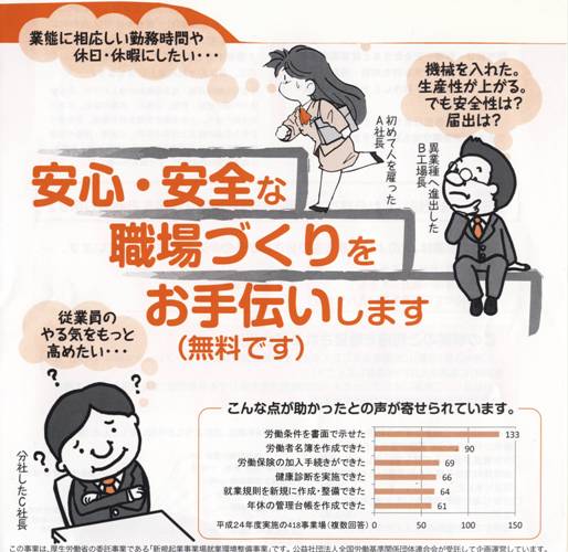 人事制度、賃金制度、労務管理などの問題解決の助っ人「新規起業事業場就業環境整備事業」パンフレット